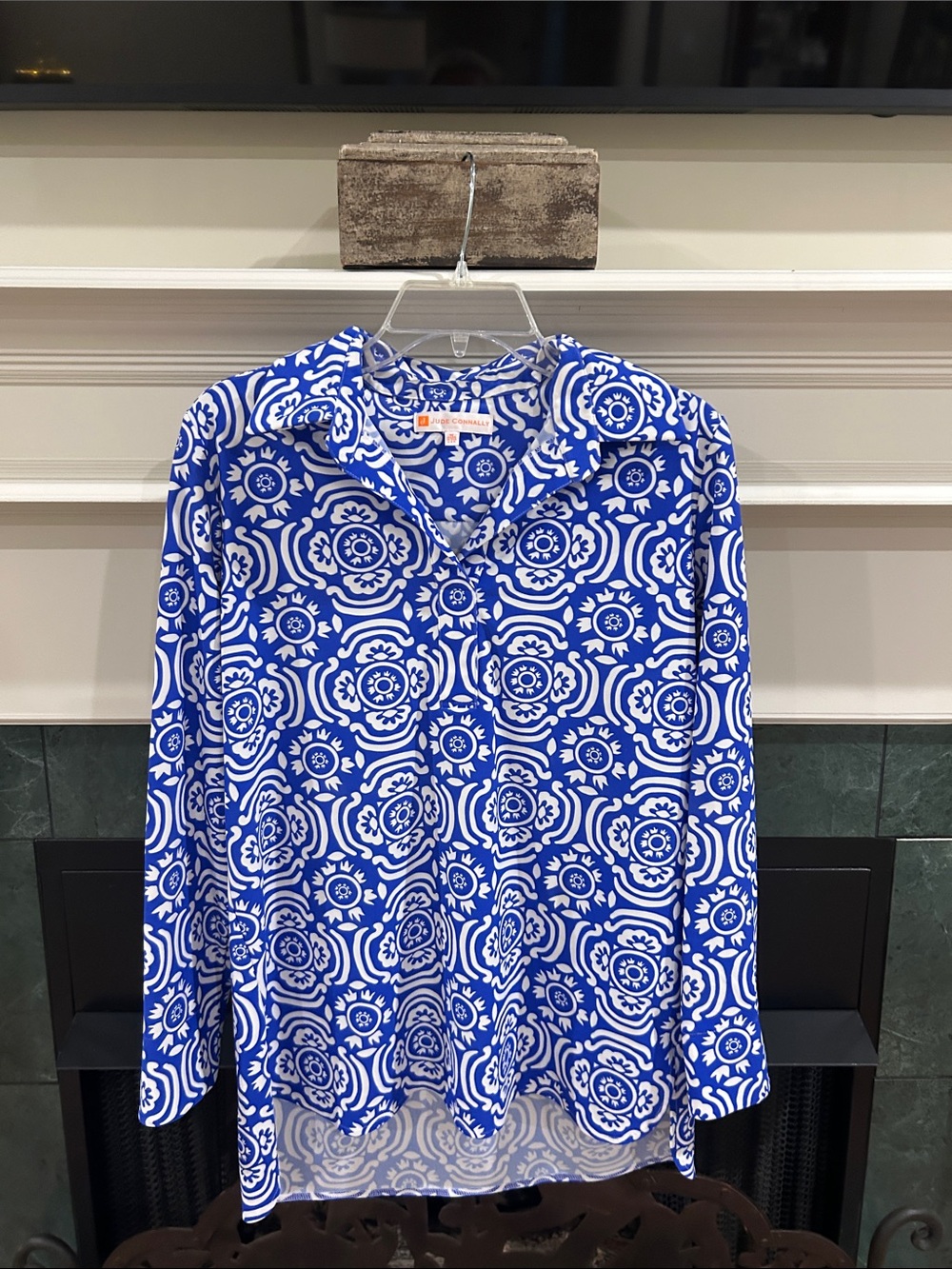 Jude Connally Blue & White Long-Sleeve Printed Button Top